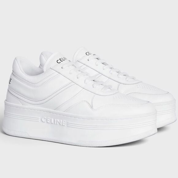 Celine Shoes - CELINE BLOCK SNEAKERS 50mm WEDGE OUTSOLE IN CALFSKIN Optic White Size 39